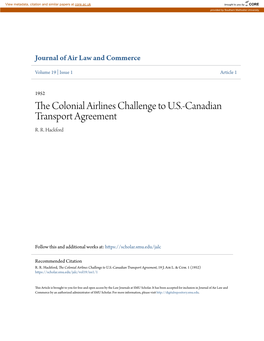 The Colonial Airlines Challenge to U.S.-Canadian Transport Agreement, 19 J