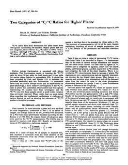 Two Categories of 1CC/12C Ratios for Higher Plantsl Received for Publication August 24, 1970