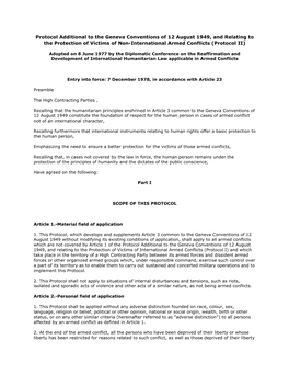 Protocol Additional to the Geneva Conventions of 12 August 1949, and Relating to the Protection of Victims of Non-International Armed Conflicts (Protocol II)