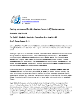 Casting Announced for City Center Encores! Off-Center Season