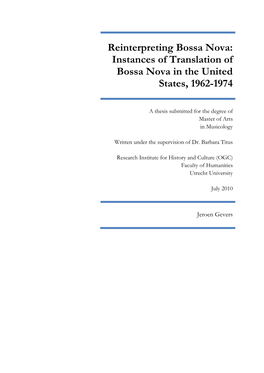 Reinterpreting Bossa Nova: Instances of Translation of Bossa Nova in the United States, 1962-1974