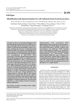 Identification and Characterization of a Cell Wall Porin from Gordonia Jacobaea