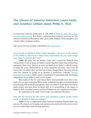 The Library of America Interviews Laura Leslie and Jonathan Lethem About Philip K
