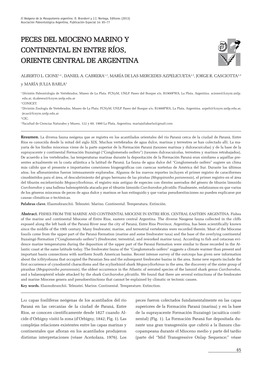 Peces Del Mioceno Marino Y Continental En Entre Ríos, Oriente Central De Argentina
