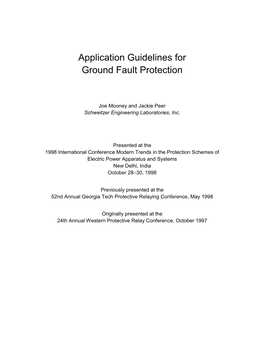 Application Guidelines for Ground Fault Protection