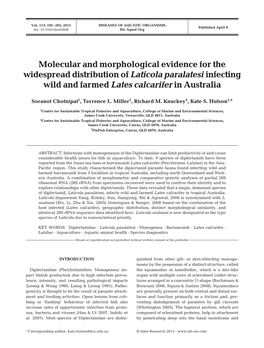 Molecular and Morphological Evidence for the Widespread Distribution of Laticola Paralatesi Infecting Wild and Farmed Lates Calcarifer in Australia