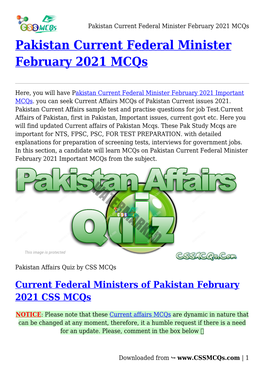 Pakistan Current Federal Minister February 2021 Mcqs Pakistan Current Federal Minister February 2021 Mcqs