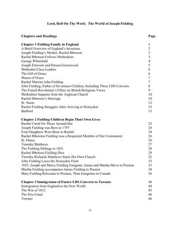 The World of Joseph Fielding Chapters and Headings Page