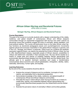 African Urban Hip-Hop and Decolonial Futures AFRS 3000 (3 Credits)