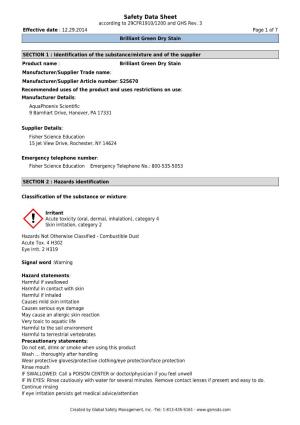 Safety Data Sheet According to 29CFR1910/1200 and GHS Rev
