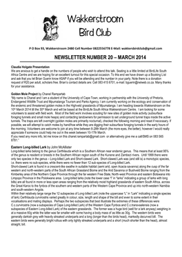 Newsletter Number 20 – March 2014