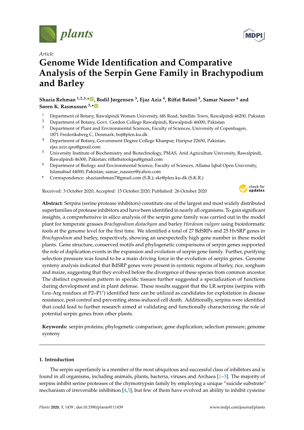 Genome Wide Identification and Comparative Analysis of the Serpin