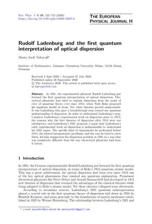 Rudolf Ladenburg and the First Quantum Interpretation of Optical