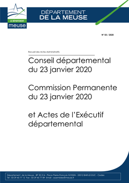 Conseil Départemental Du 23 Janvier 2020 Commission Permanente Du