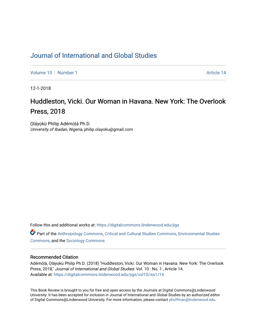 Huddleston, Vicki. Our Woman in Havana. New York: the Overlook Press, 2018