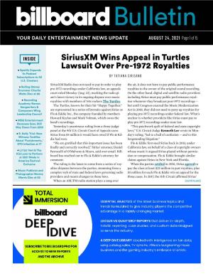 Siriusxm Wins Appeal in Turtles Lawsuit Over Pre-1972 Royalties