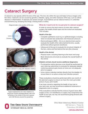 Cataract Surgery a Cataract Is Any Opacity Within the Lens of the Eye