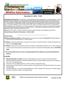 Cherokee National Forest Fire Information: Wildfire Information 423-476-9729