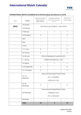 International Match Calendar