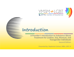 Introduction a Provider’S Introduction to Substance Abuse Treatment for Lesbian, Gay, Bisexual, and Transgender Individuals Second Edition