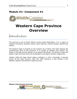 Western Cape Province Overview Introduction