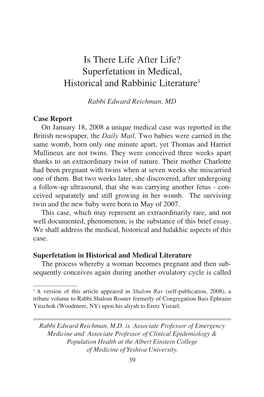 Is There Life After Life? Superfetation in Medical, Historical and Rabbinic Literature1