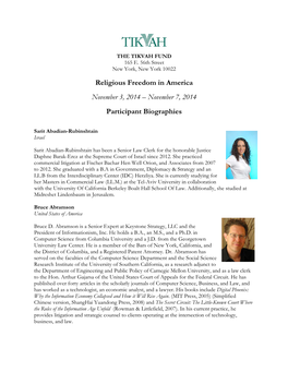 Religious Freedom in America November 3, 2014 – November 7, 2014 Participant Biographies
