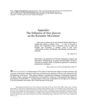 A Study of Don Quixote: Appendix: the Influence of Don Quixote on The