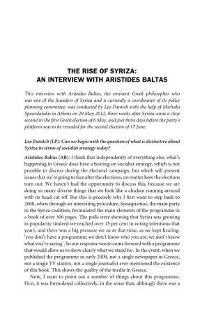 The Rise of Syriza: an Interview with Aristides Baltas