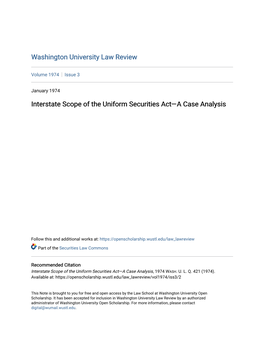 Interstate Scope of the Uniform Securities Act—A Case Analysis