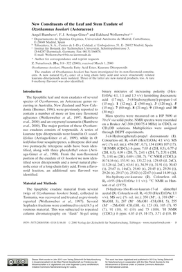 New Constituents of the Leaf and Stem Exudate of Ozothamnus Hookeri (Asteraceae) Angel Rumbero3, F