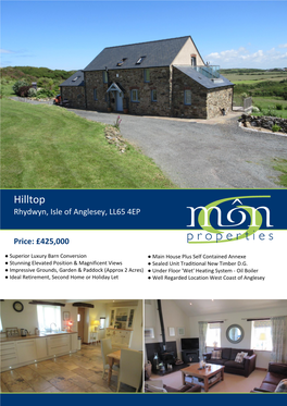 Hilltop Rhydwyn, Isle of Anglesey, LL65 4EP