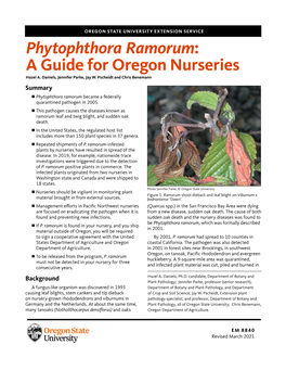 Phytophthora Ramorum: a Guide for Oregon Nurseries Hazel A