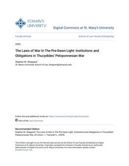 The Laws of War in the Pre-Dawn Light: Institutions and Obligations in Thucydides' Peloponnesian War