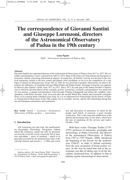 The Correspondence of Giovanni Santini and Giuseppe Lorenzoni, Directors of the Astronomical Observatory of Padua in the 19Th Century