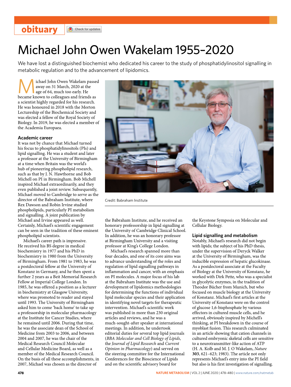 Michael John Owen Wakelam 1955–2020