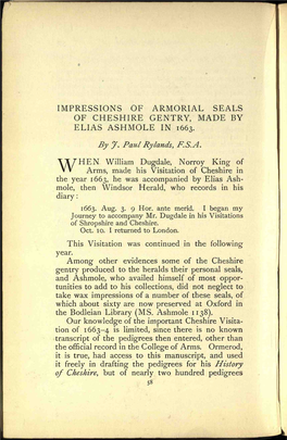 Impressions of Armorial Seals of Cheshire Gentry, Made by Elias Ashmole in 1663