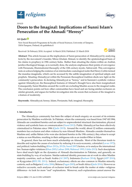 Implications of Sunni Islam's Persecution of the Ahmadi