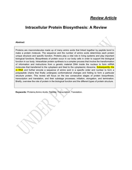 Review Article Intracellular Protein Biosynthesis