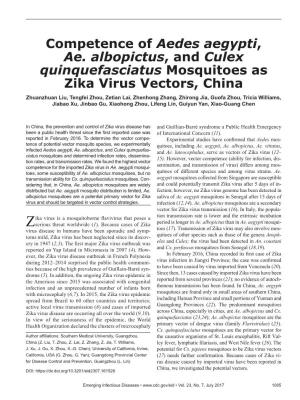 Competence of Aedes Aegypti, Ae. Albopictus, and Culex