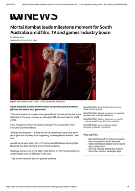 Mortal Kombat Leads Milestone Moment for South Australia Amid Film, TV and Games Industry Boom - ABC News (Australian Broad…