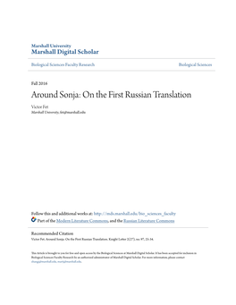 Around Sonja: on the First Russian Translation Victor Fet Marshall University, Fet@Marshall.Edu