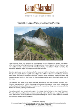 Trek to Machu Picchu Via the Lares Valley