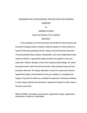 Regenerative System Design: Application in the Georgia
