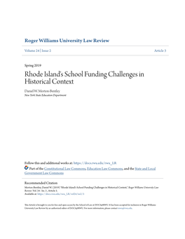 Rhode Island's School Funding Challenges in Historical Context Daniel W