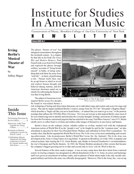 Institute for Studies in American Music Conservatory of Music, Brooklyn College of the City University of New York NEWSLETTER