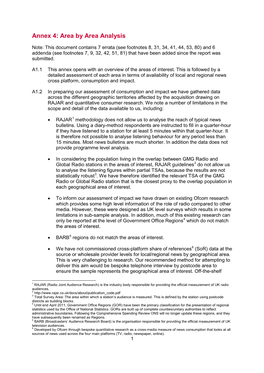 Annex 4: Area by Area Analysis
