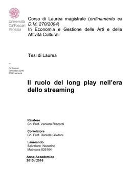 Il Ruolo Del Long Play Nell'era Dello Streaming