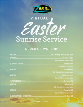 Z88.3 Virtual Easter Sunrise Service Program!