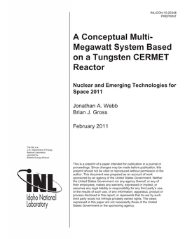 Megawatt System Based on a Tungsten CERMET Reactor